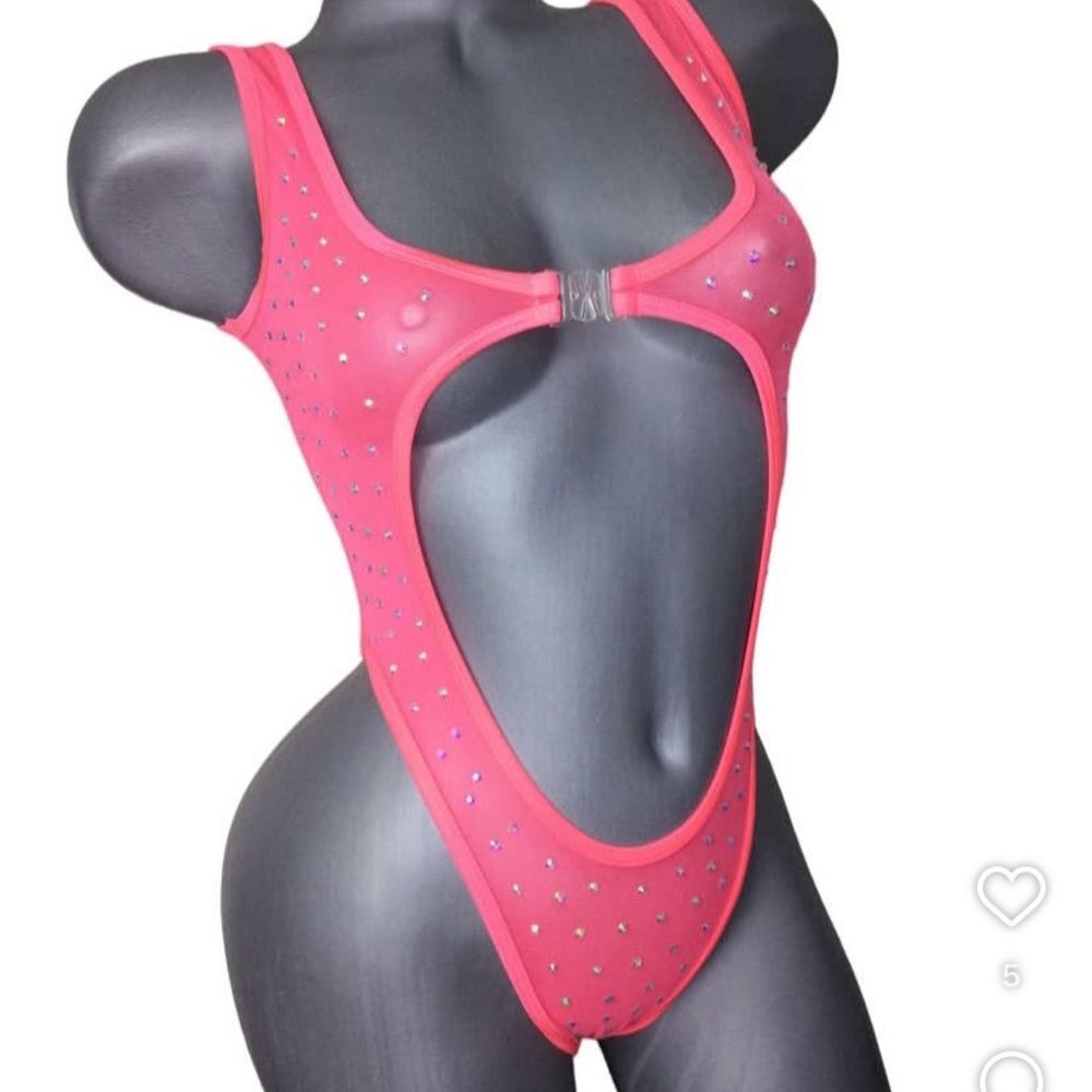 Pink Rhinestone Embellished Bodysuit